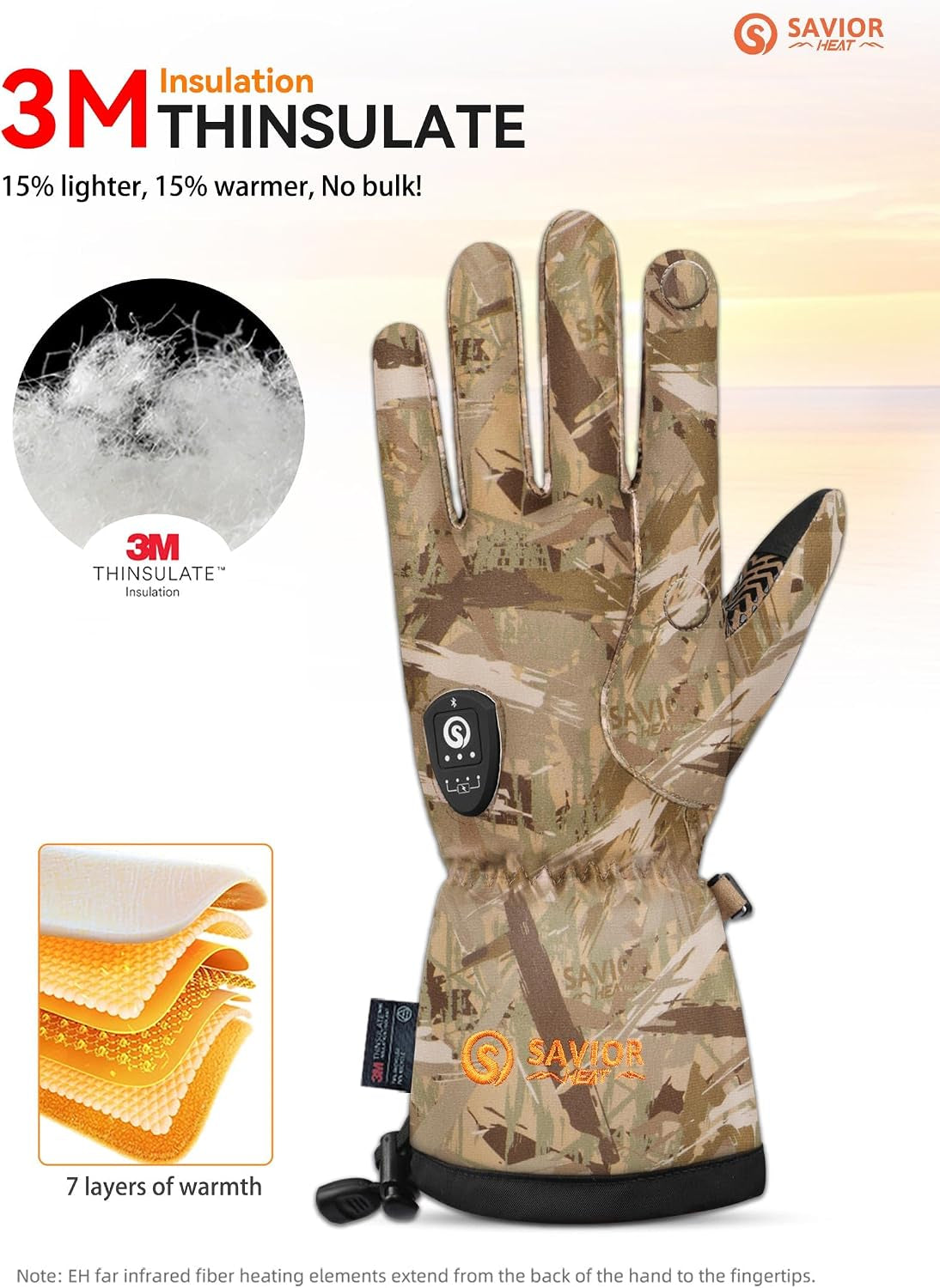 Upgraded Heated Gloves for Hunting, 11H Type-C Camo Waterproof Electric Gloves for Men & Women Duck Hunting