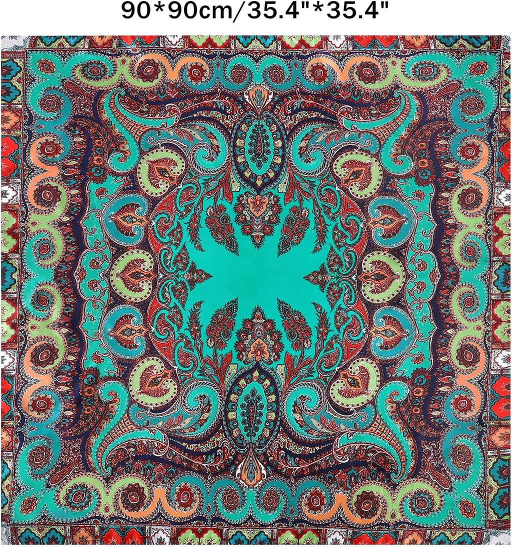 35 Inch Wild Rag Cowboy Scarves for Men, Large Rancher Neckerchief Silk Feel, Oversize Western Bandana Paisley