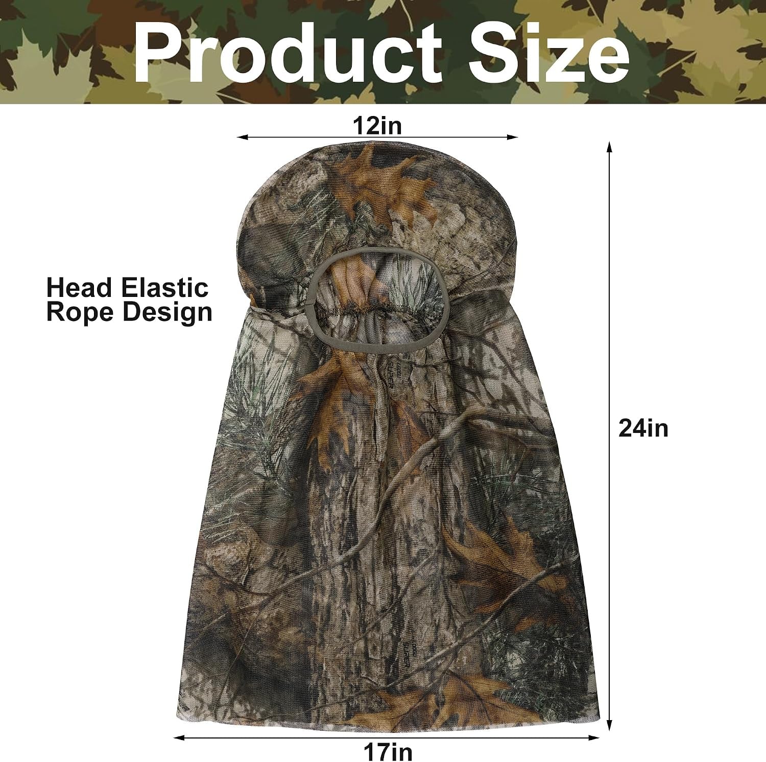 2 Pcs Camo Hunting Face Mask, Hunting Head Net Camouflage Balaclava, Adjustable Hunting Breathable Mesh Mask for Men
