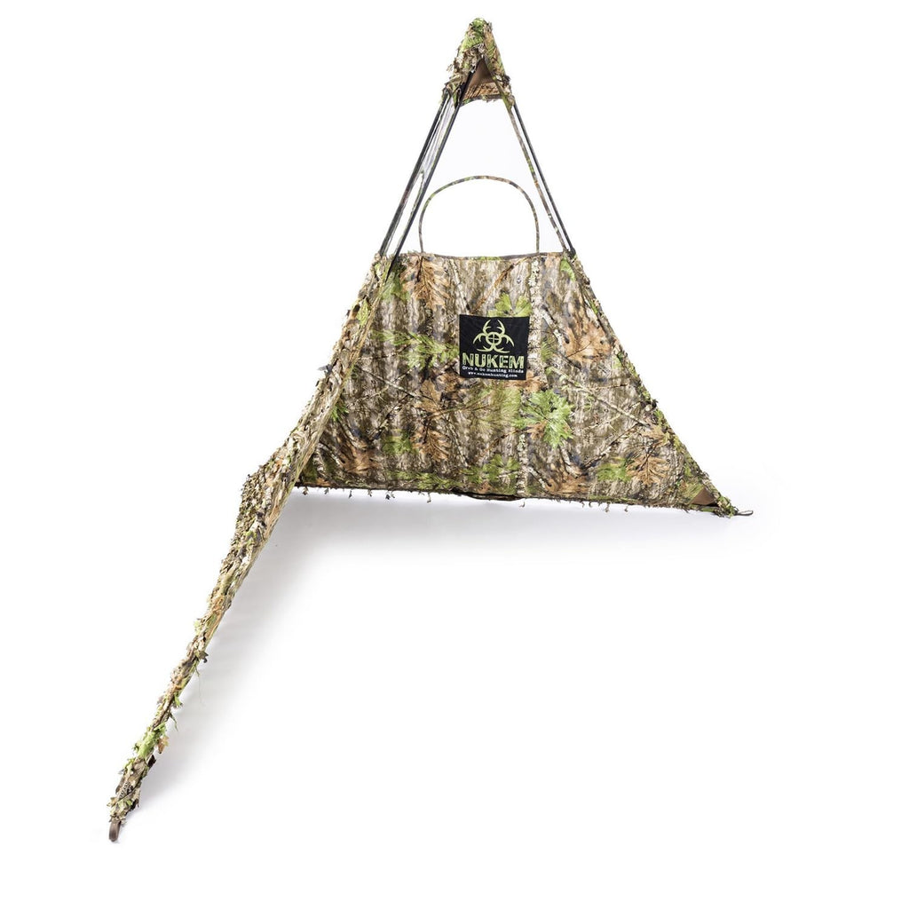 Nukem Grab Go XL Ground Blind Mossy Oak 3D Leafy Adjustable 2 Person Hunting ...