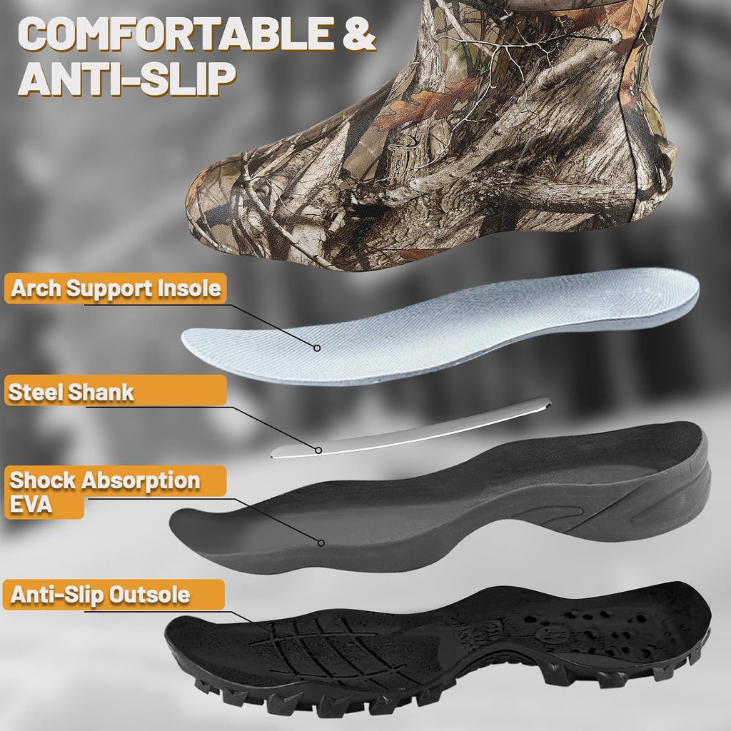 Hunting Boots for Men, Waterproof Insulated 6Mm Neoprene Rubber Boots for Hunting and Outdoor Activities (Camo)