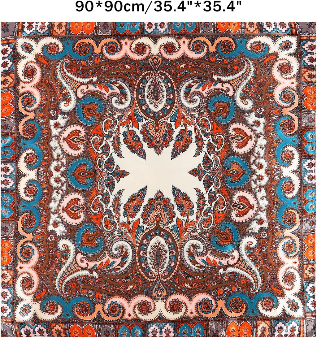 35 Inch Wild Rag Cowboy Scarves for Men, Large Rancher Neckerchief Silk Feel, Oversize Western Bandana Paisley