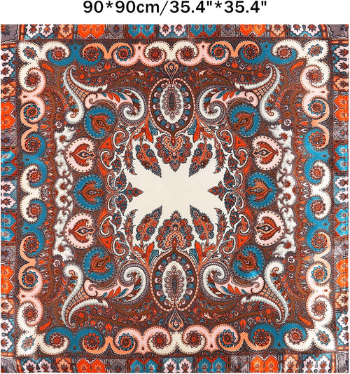35 Inch Wild Rag Cowboy Scarves for Men, Large Rancher Neckerchief Silk Feel, Oversize Western Bandana Paisley