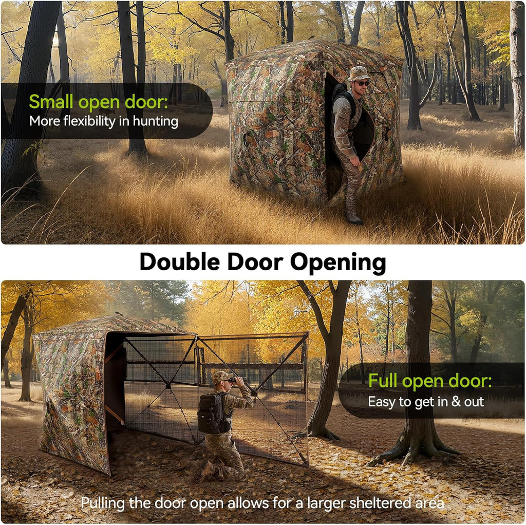 Hunting Blind 270°/360° See Through, Pop up Hunting Tent with Double Opening, 2/3/4 Person Portable Resilient Ground Blinds with Silent Magnetic Door & Sliding Windows