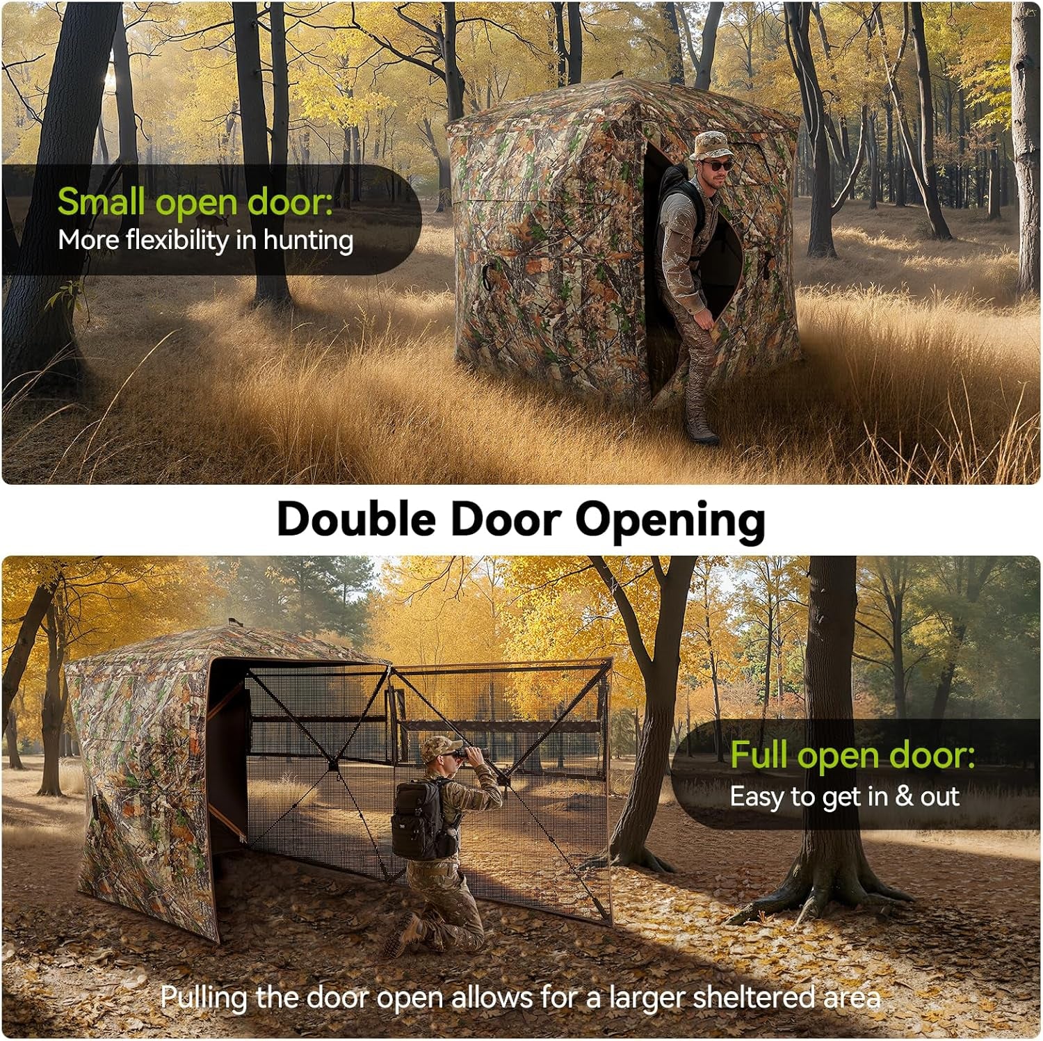 Hunting Blind 270°/360° See Through, Pop up Hunting Tent with Double Opening, 2/3/4 Person Portable Resilient Ground Blinds with Silent Magnetic Door & Sliding Windows
