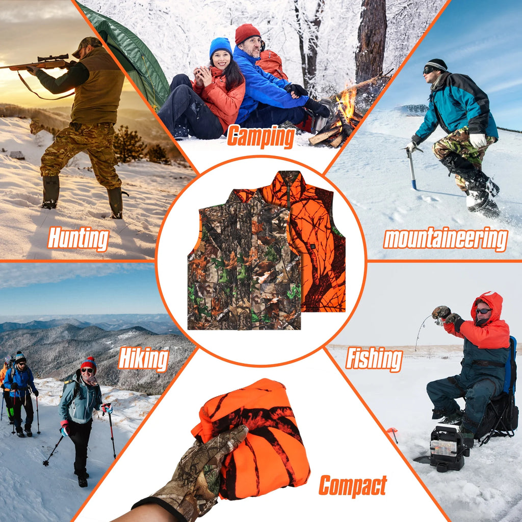 Hunting Heated Vest, Camo Orange Reversible Vest, Game Vest Jacket for Hunting, Lightweight Heating Vest (L)