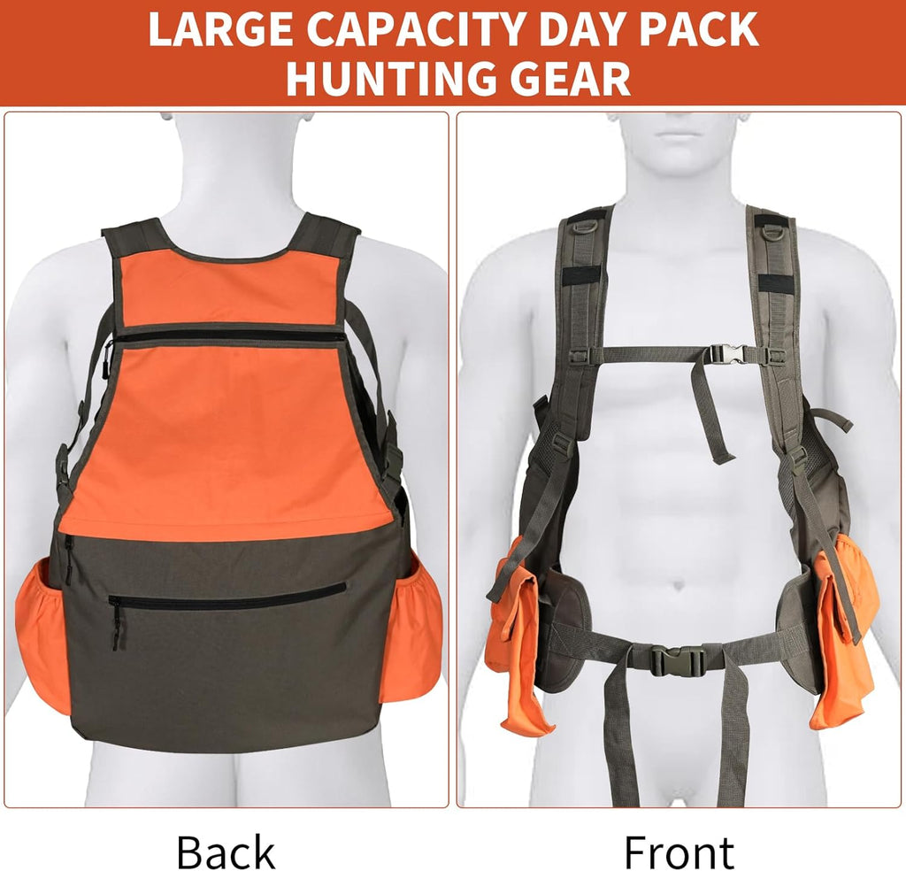 Upland Hunting Vest Backpack Adjustable Upland Bird Game Vest for Men Orange Hunting Vest for Outdoor Pheasant Hunting