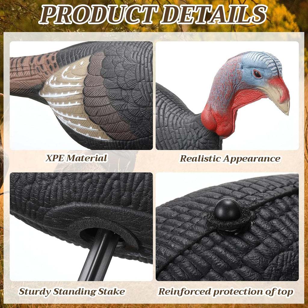 Collapsible Turkey Decoy for Hunting - Durable Realistic Lifelike Lightweight Standing Hunting Decoy with Stake for Field Forest Wood Ground Outdoor