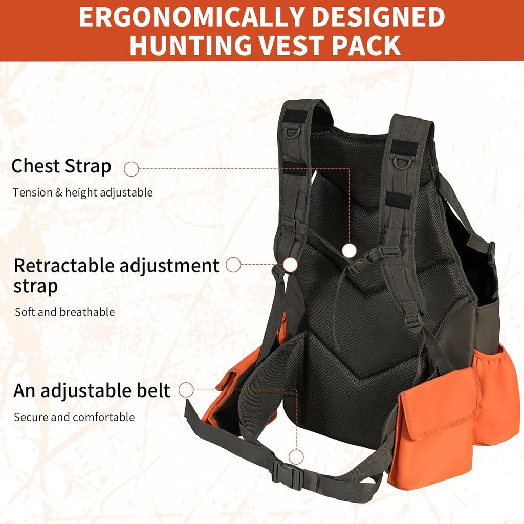 Upland Hunting Vest Backpack Adjustable Upland Bird Game Vest for Men Orange Hunting Vest for Outdoor Pheasant Hunting
