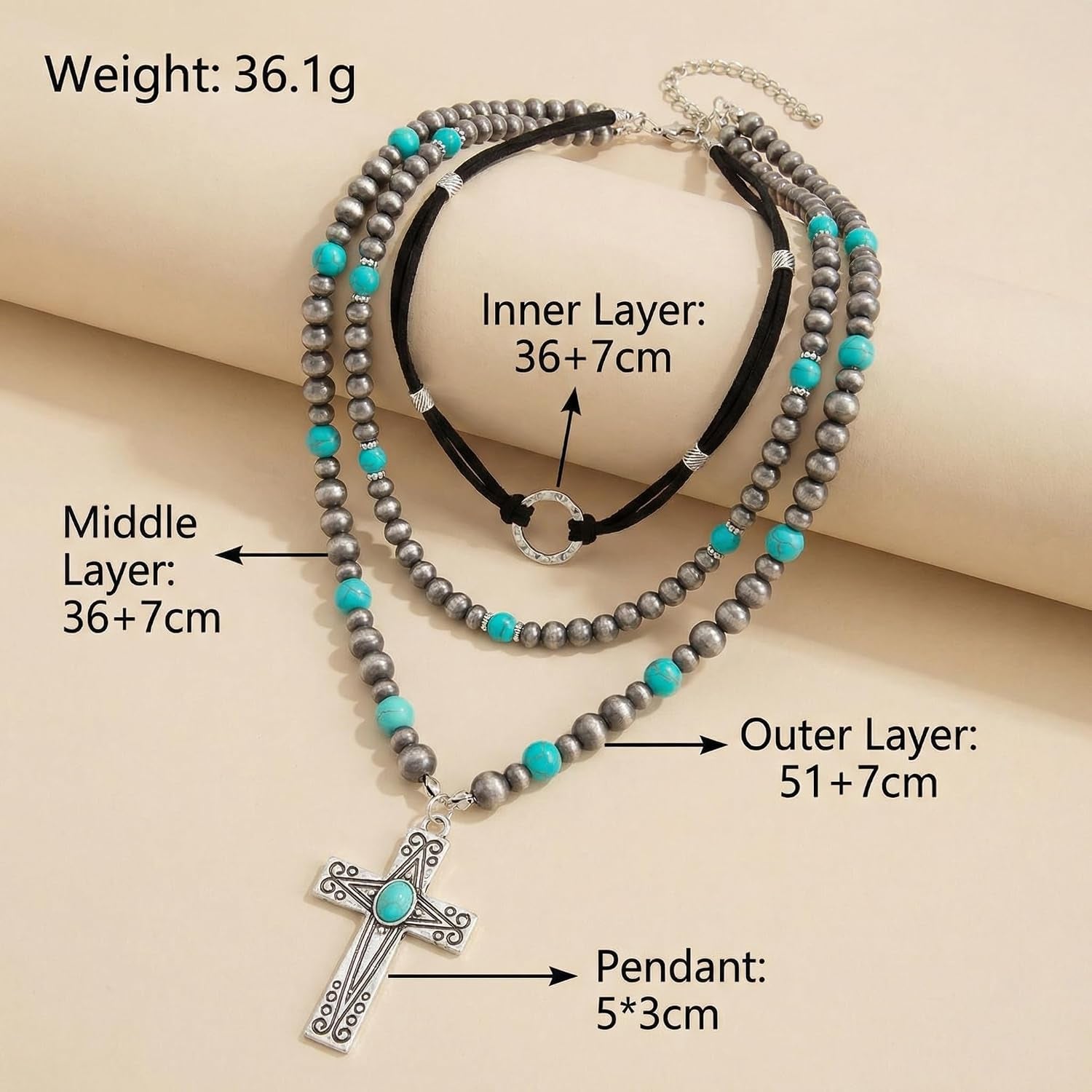 Western Necklaces for Women, Bohemian Style Turquoise Layered Pendant Set, Three Piece Jewelry Collection with Adjustable Length, Western Fashion Accessories for Casual Wear and Special Occasions