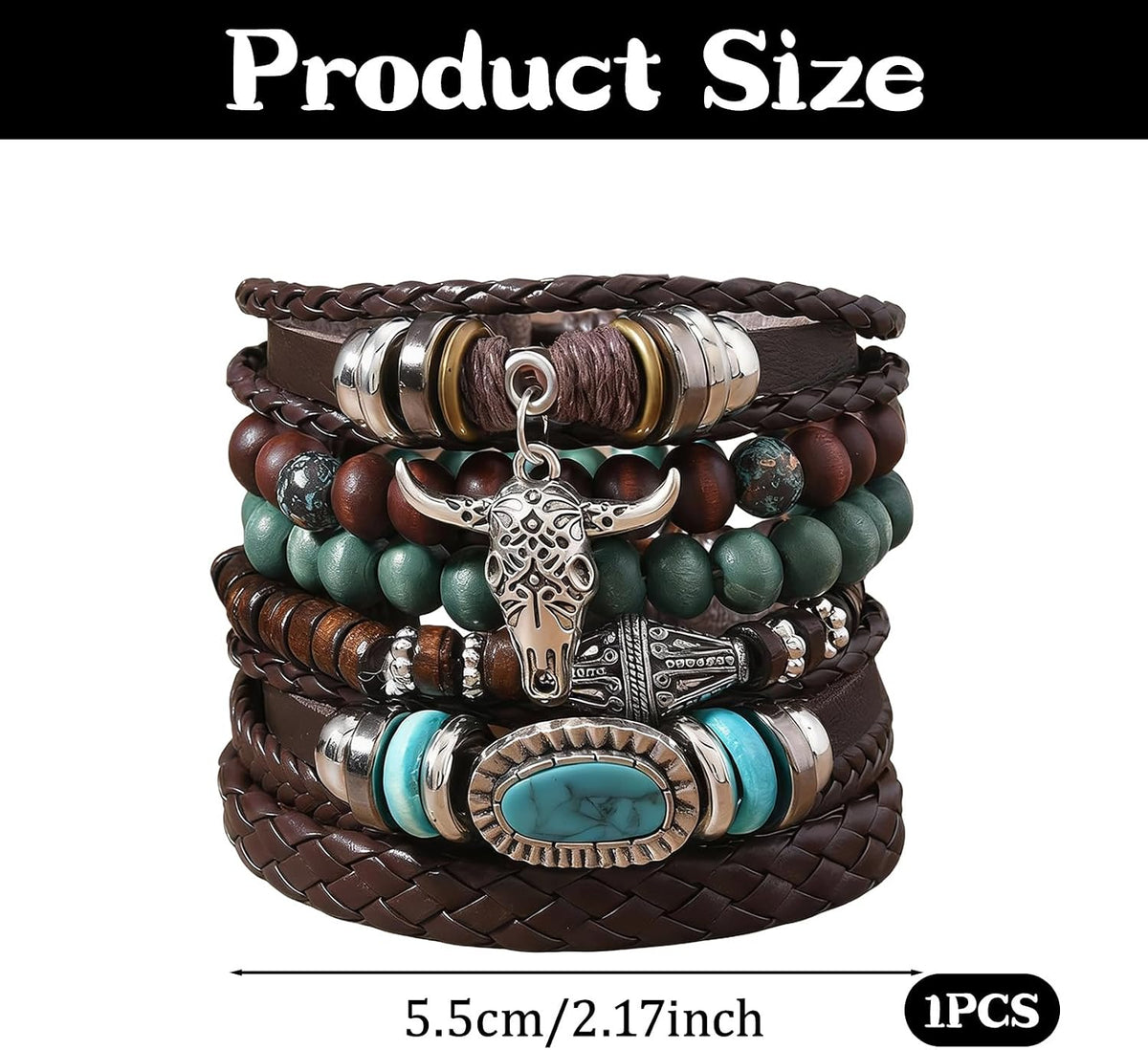 Western Bracelet for Women,Bohemian Cowgirl Turquoise Beaded Stretch Bracelets,Vintage Stackable Bull Head Cowboy Boots Feather Bracelets Set,Country Ethnic Western Jewelry Accessories for Women Men