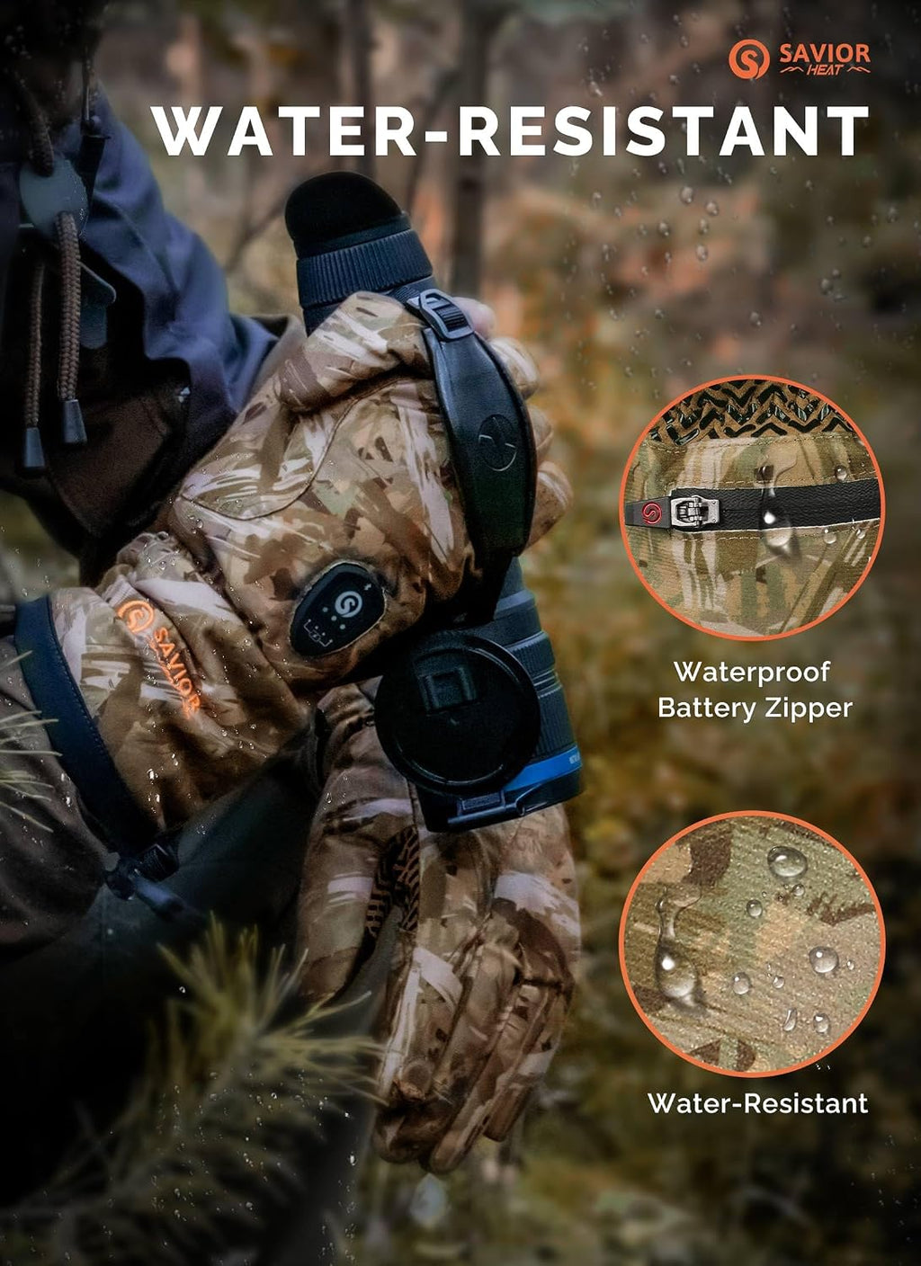 Upgraded Heated Gloves for Hunting, 11H Type-C Camo Waterproof Electric Gloves for Men & Women Duck Hunting