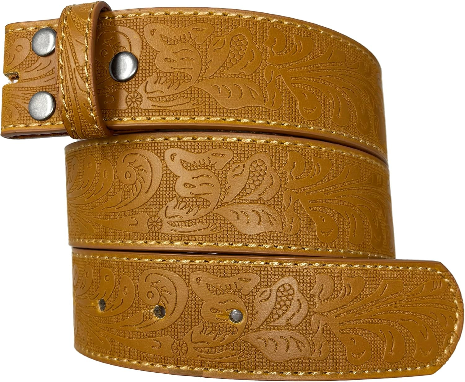 Western Leather Belt Strap - 1.5” Wide with Embossed Scrollwork without Buckle for Men & Women, Cowboy/Cowgirl Style