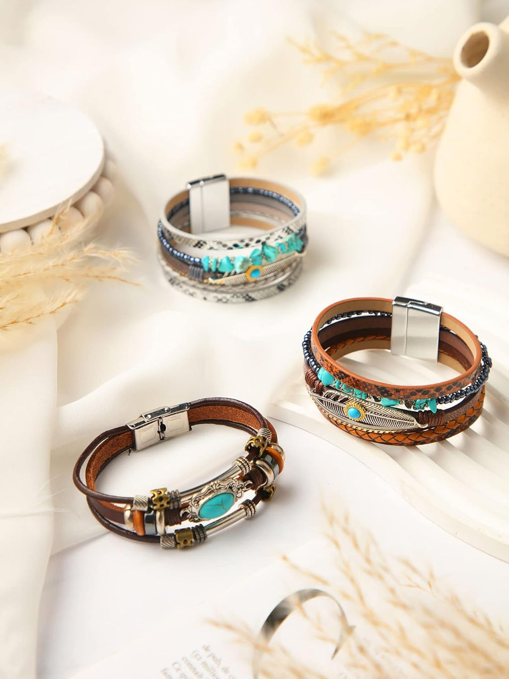 3 Pcs Western Jewelry for Women Turquoise Bracelet Native American Jewelry Western Gift for Women Silver Bohemian Turquoise Cuff Bracelets