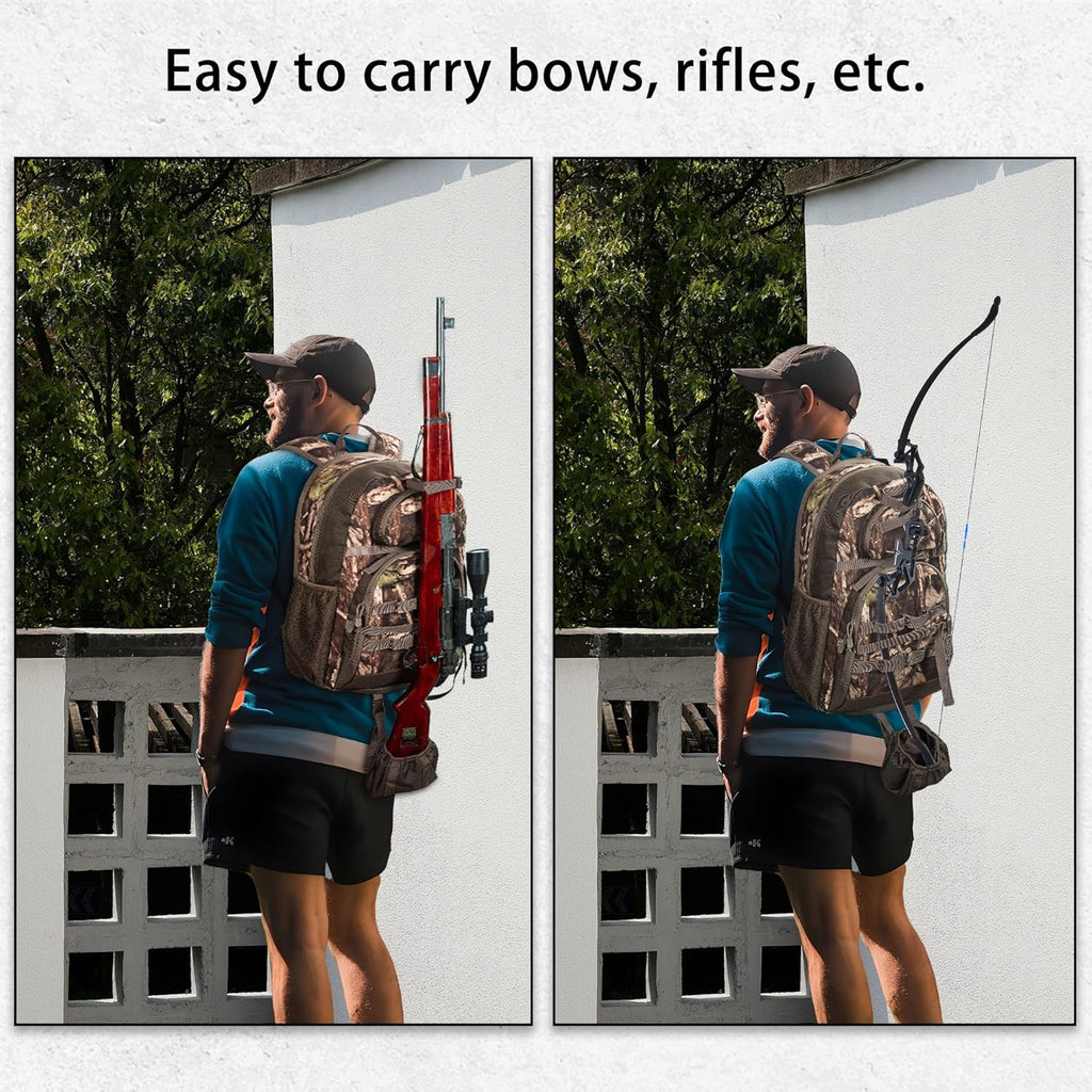 Hunting Backpack, Camo Outdoor Hunting Pack for Bow or Rifle with Holder for Hunting, Camping, Hiking
