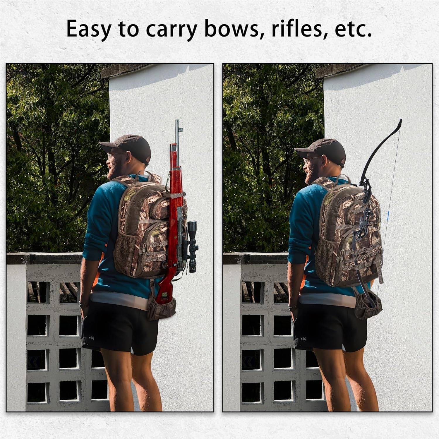 Hunting Backpack, Camo Outdoor Hunting Pack for Bow or Rifle with Holder for Hunting, Camping, Hiking