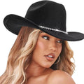 Women Sparkly-Rhinestone Western-Cowgirl-Hat Glitter-Bling Cowboy-Hat Felt-Rodeo-Hat for Disco-Party Medium/Large