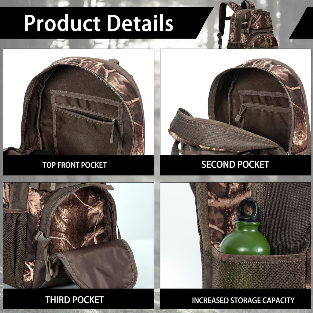 Hunting Backpack, Camo Outdoor Hunting Pack for Bow or Rifle with Holder for Hunting, Camping, Hiking