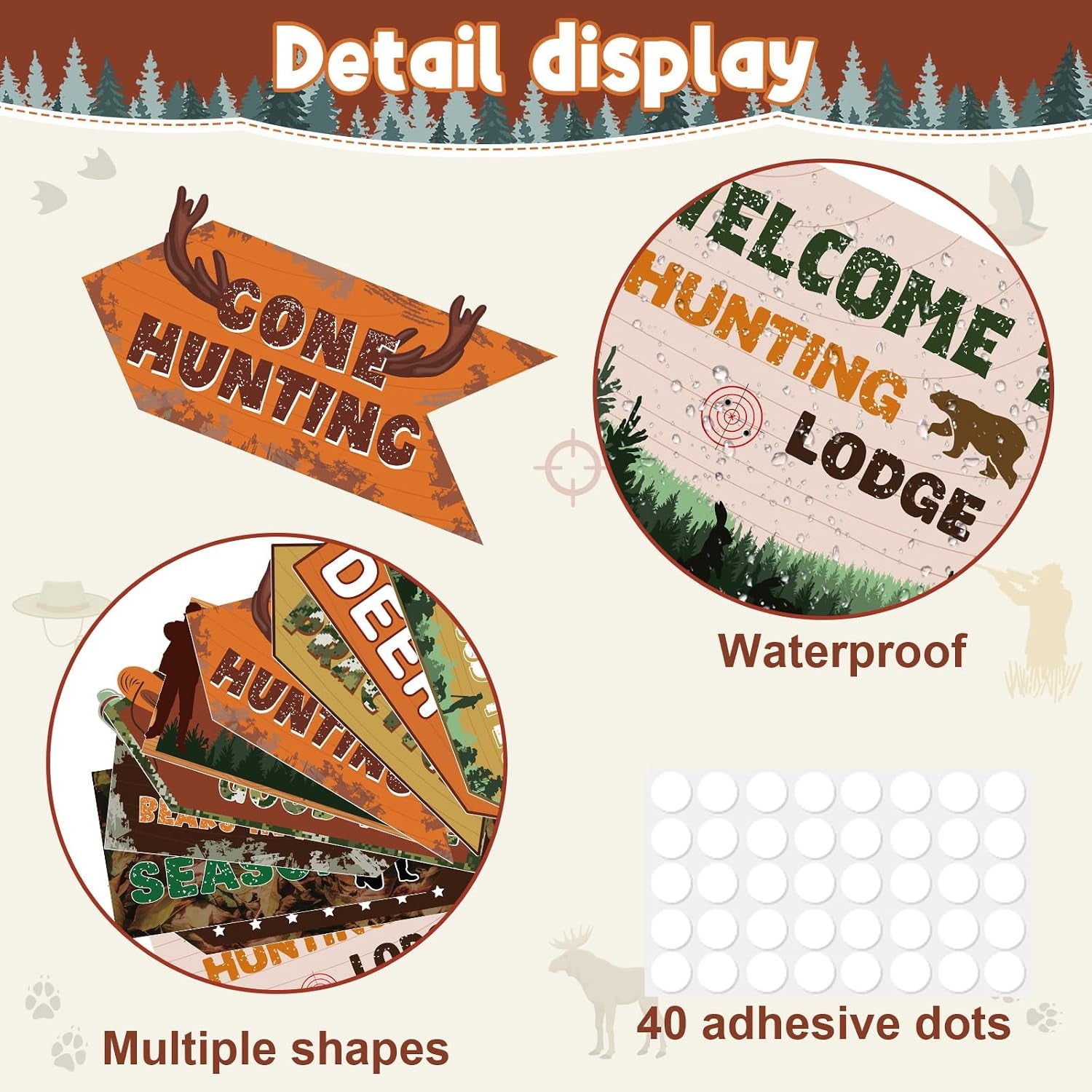 20 Pcs Hunting Party Decorations Signs Welcome to Hunting Lodge Directional Signs Deer Camo Decorations for Door Wall Yard Photo Booth Props Birthday Party Supplies