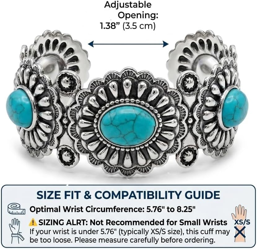 Boho Western Statement: Turquoise Cuff Bracelet for Women - Ideal for Music Festivals, Adjustable Cowgirl Country Concerts & Daily Wear Gift