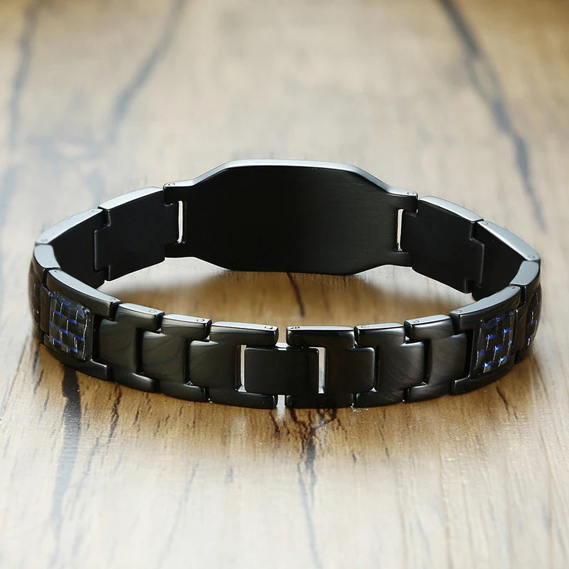 Engravable Dragon Scorpion Wolf Carbon Fiber Male Bracelets Personalize Men ID Bracelet Stainless Steel Jewelry to Father Gift