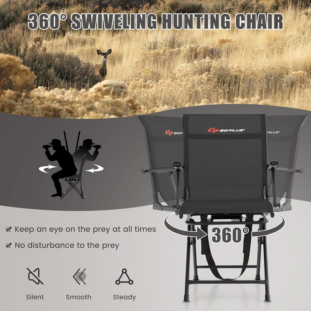Hunting Chair, 360° Swivel Folding Hunting Blind Chair with Carrying Strap, 330LBS Capacity, Portable Deer Hunting Stool, Silent Ground Dove Hunting Chair, No Assembly