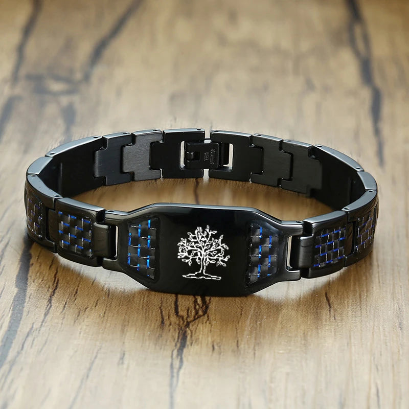 Engravable Dragon Scorpion Wolf Carbon Fiber Male Bracelets Personalize Men ID Bracelet Stainless Steel Jewelry to Father Gift