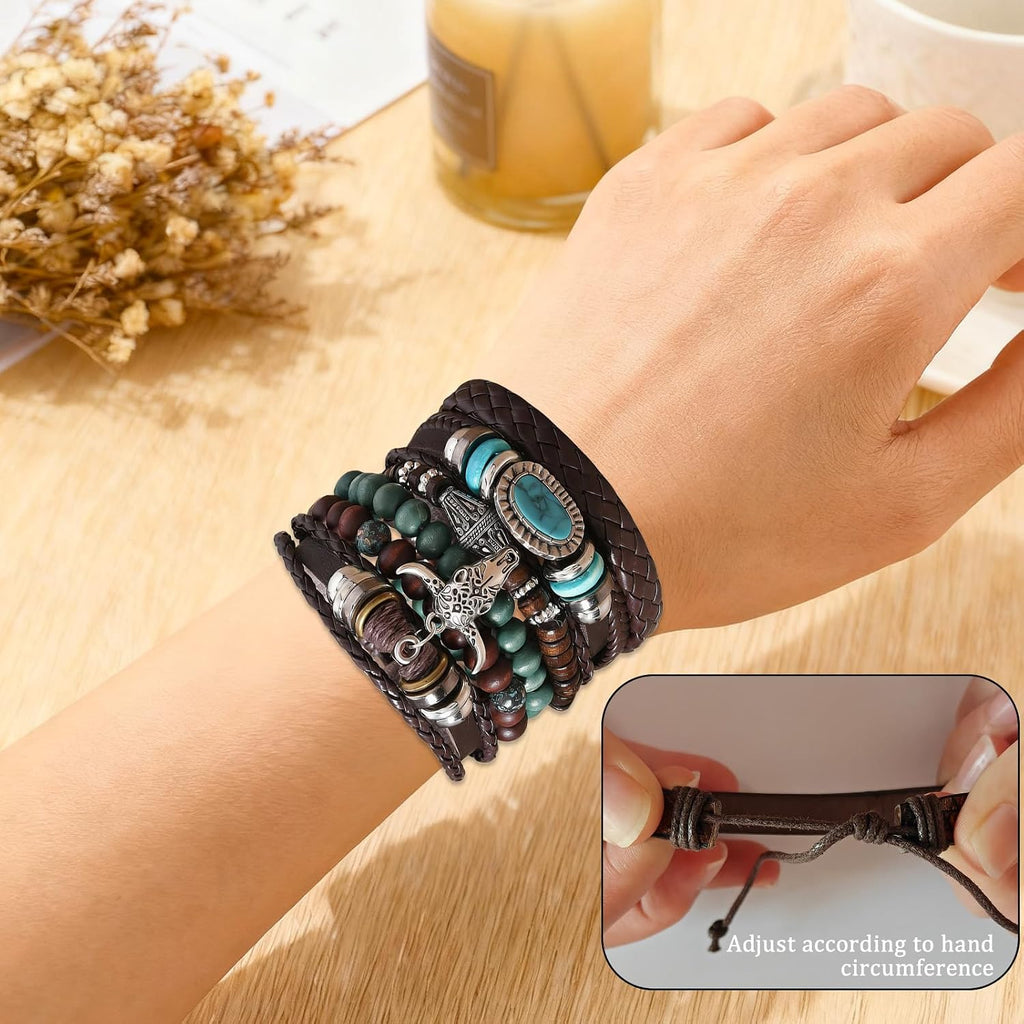 Western Bracelet for Women,Bohemian Cowgirl Turquoise Beaded Stretch Bracelets,Vintage Stackable Bull Head Cowboy Boots Feather Bracelets Set,Country Ethnic Western Jewelry Accessories for Women Men