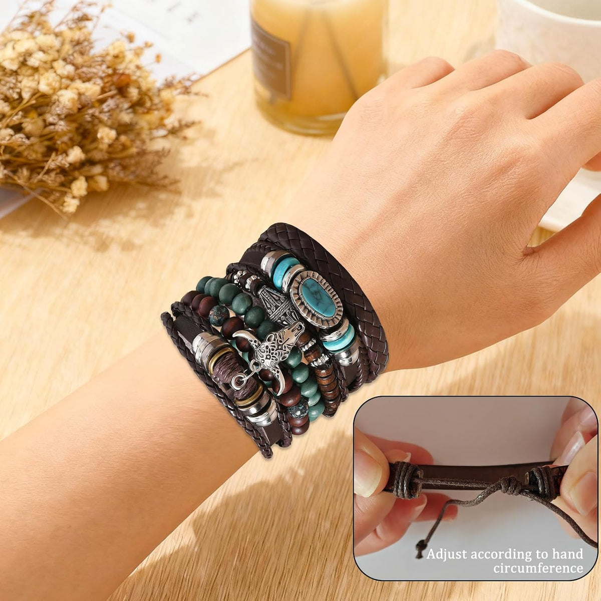Western Bracelet for Women,Bohemian Cowgirl Turquoise Beaded Stretch Bracelets,Vintage Stackable Bull Head Cowboy Boots Feather Bracelets Set,Country Ethnic Western Jewelry Accessories for Women Men