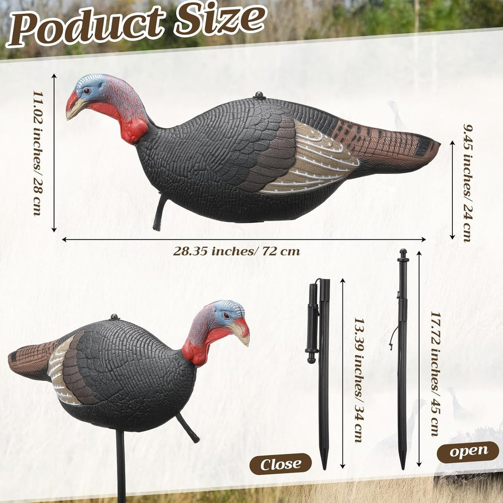 Collapsible Turkey Decoy for Hunting - Durable Realistic Lifelike Lightweight Standing Hunting Decoy with Stake for Field Forest Wood Ground Outdoor