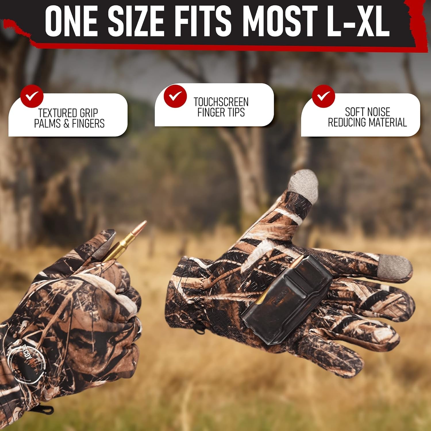 Men’S Camo Touchscreen Hunting Gloves – Lightweight, Thin, High-Performance Hunting Gear – L/XL