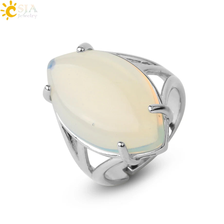 CSJA Crystal Rings Natural Stone Ring for Women Men Adjustable Healing Pink Quartz Lapis Lazuli Opal Turquoise Finger Rings G574