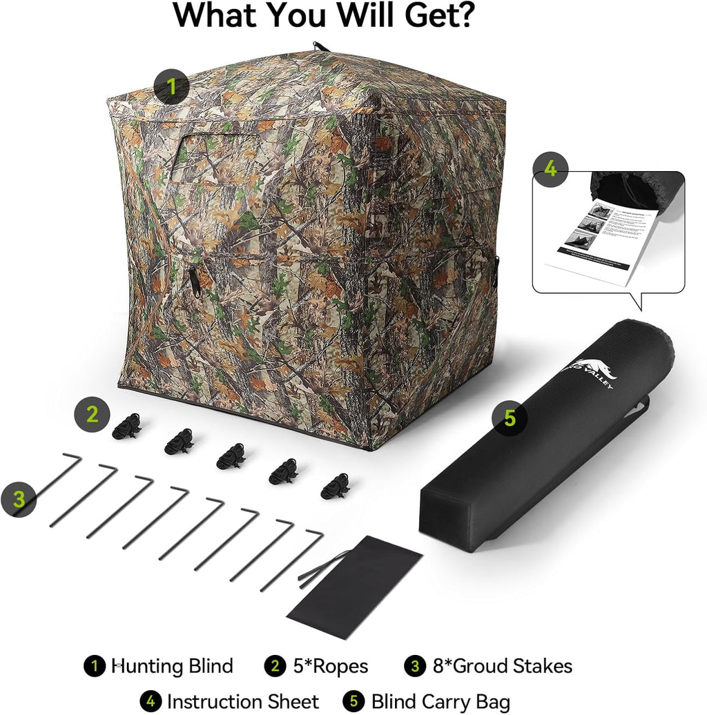Hunting Blind 270°/360° See Through, Pop up Hunting Tent with Double Opening, 2/3/4 Person Portable Resilient Ground Blinds with Silent Magnetic Door & Sliding Windows