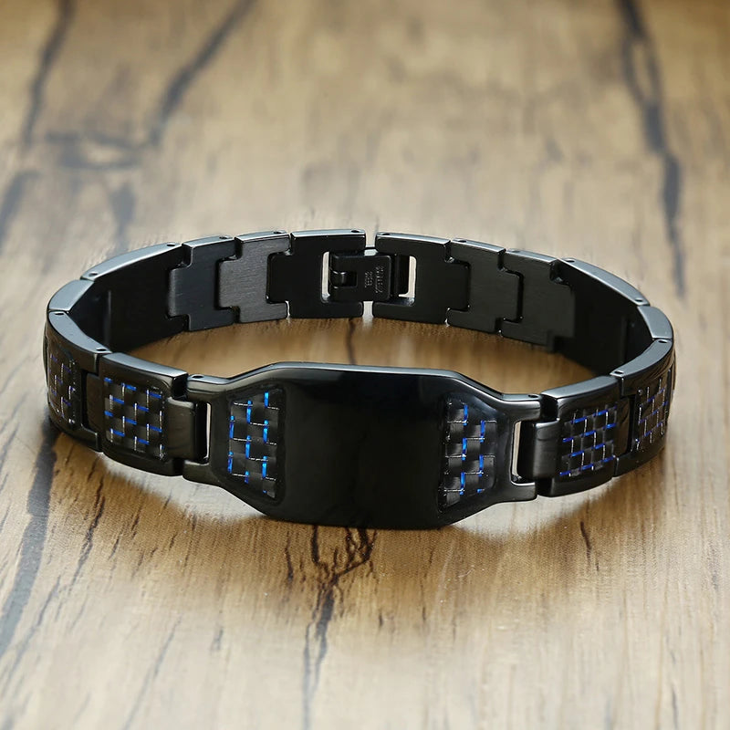 Engravable Dragon Scorpion Wolf Carbon Fiber Male Bracelets Personalize Men ID Bracelet Stainless Steel Jewelry to Father Gift