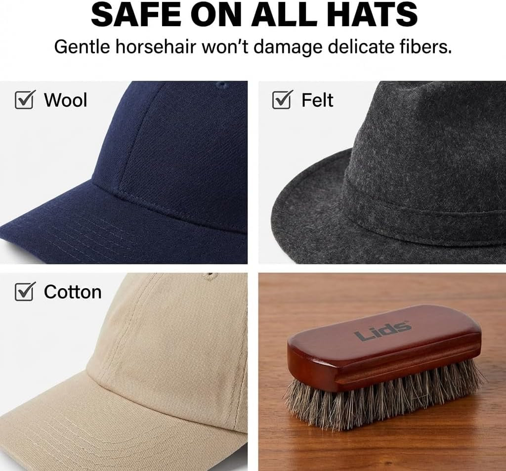 Premium Horsehair Hat Brush - Soft Bristle Wood Handle Felt Hat Cleaner - Professional Hat Brush Cleaning Removes Dust Stains Pet Hair from Cowboy, Felt, Wool Fedoras, Baseball Caps & Snapbacks