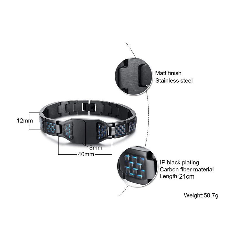 Engravable Dragon Scorpion Wolf Carbon Fiber Male Bracelets Personalize Men ID Bracelet Stainless Steel Jewelry to Father Gift