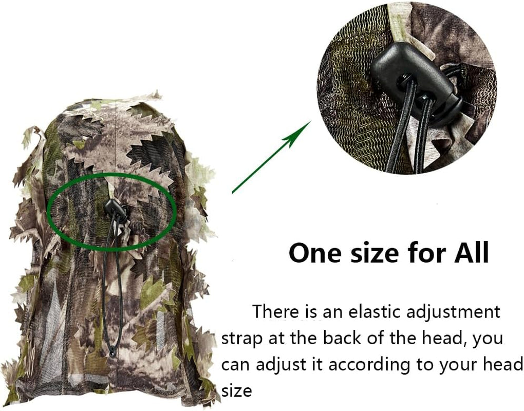 Hunting Camo Mask Full Face Covering, Ghillie Camouflage 3D Leafy Headwear Breathable Adjustable