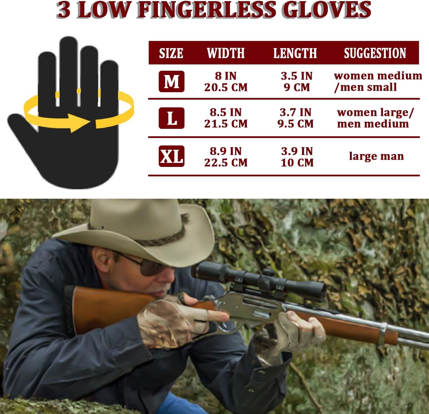 Camo Hunting Gloves Fingerless Turkey Hunting Glove Lightweight Anti-Slip Fishing Gloves Outdoor Hunting Camouflage Gear Archery Accessories for Men Women
