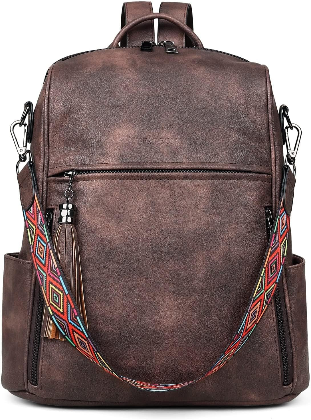 Leather Backpack Purse for Women Designer Travel Backpack Purses PU Fashion Ladies Shoulder Bag with Tassel Coffee