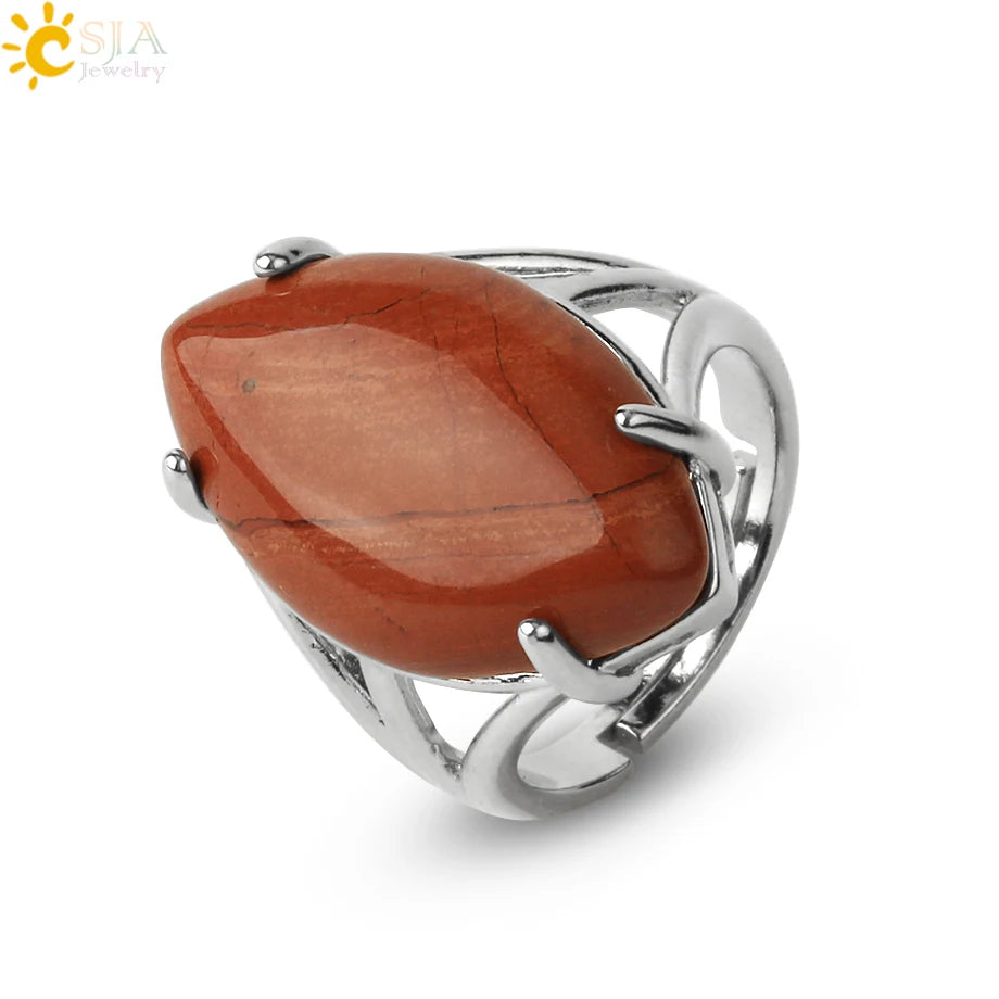 CSJA Crystal Rings Natural Stone Ring for Women Men Adjustable Healing Pink Quartz Lapis Lazuli Opal Turquoise Finger Rings G574