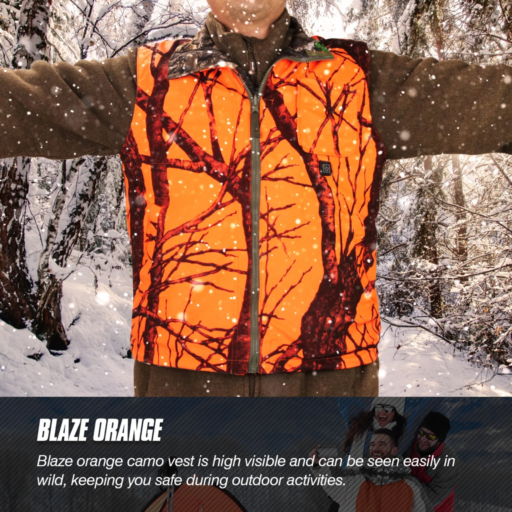 Hunting Heated Vest, Camo Orange Reversible Vest, Game Vest Jacket for Hunting, Lightweight Heating Vest (L)