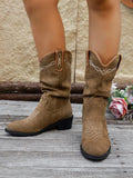 Wrenna | Faux Leather Western Cowboy Boots with Pointed Toe and Mid-Calf Rustic Design | Women’S Boots