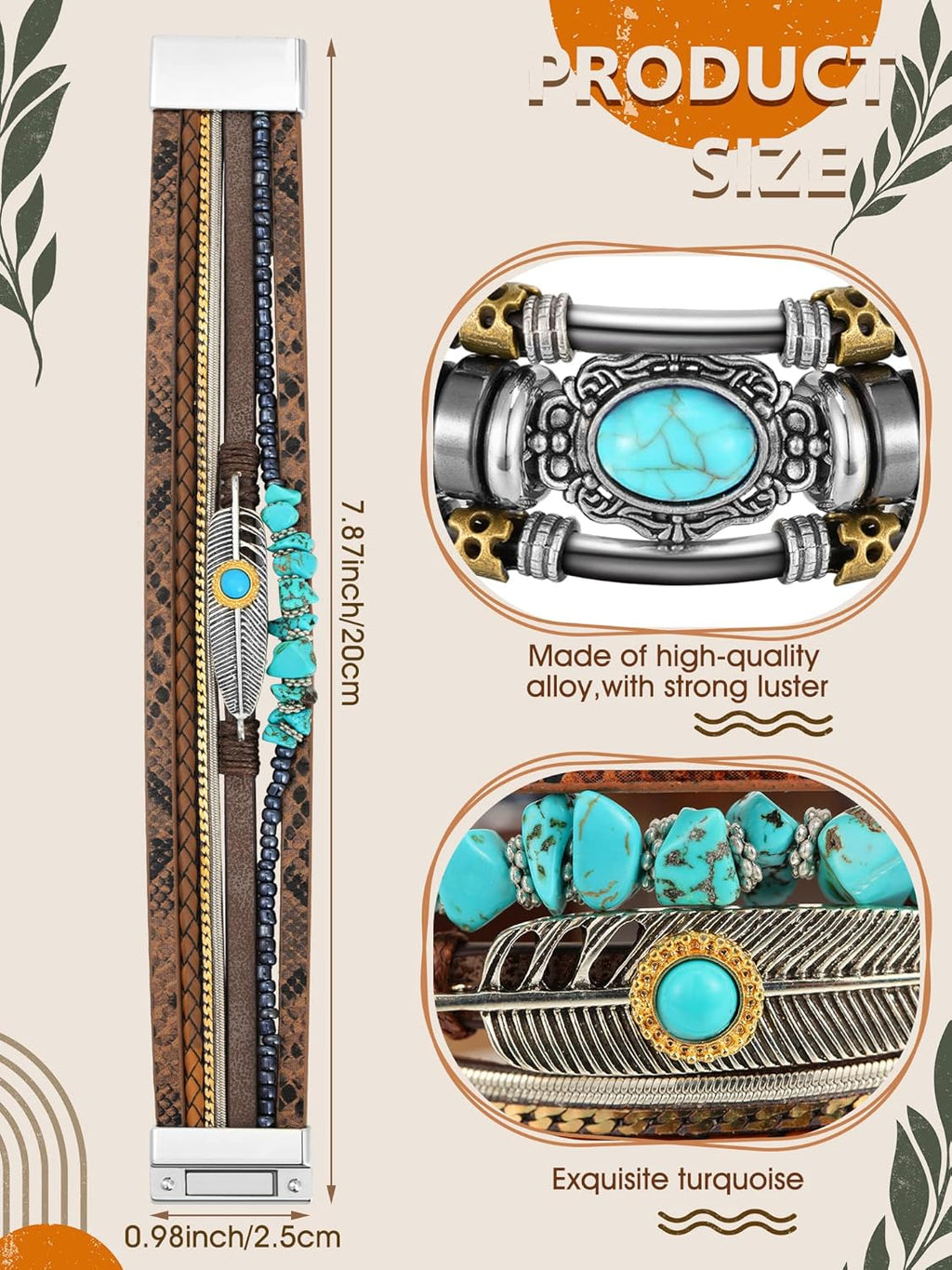3 Pcs Western Jewelry for Women Turquoise Bracelet Native American Jewelry Western Gift for Women Silver Bohemian Turquoise Cuff Bracelets