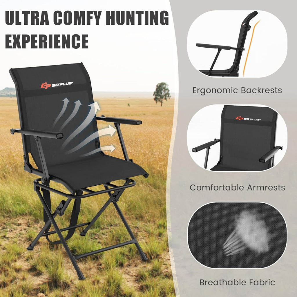 Hunting Chair, 360° Swivel Folding Hunting Blind Chair with Carrying Strap, 330LBS Capacity, Portable Deer Hunting Stool, Silent Ground Dove Hunting Chair, No Assembly