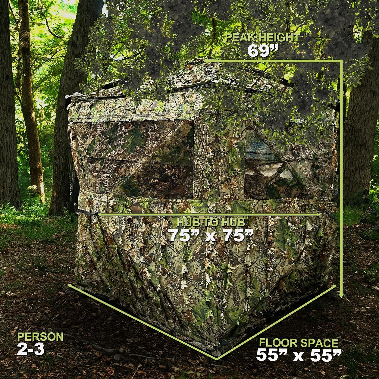 See Trough Pop up Hunting Blind, See Thru Ground Blind - Essential Hunting Tent for Deer, Portable and Easy Setup, Ideal Hunting Essentials, Durable and Concealed Ground Blind