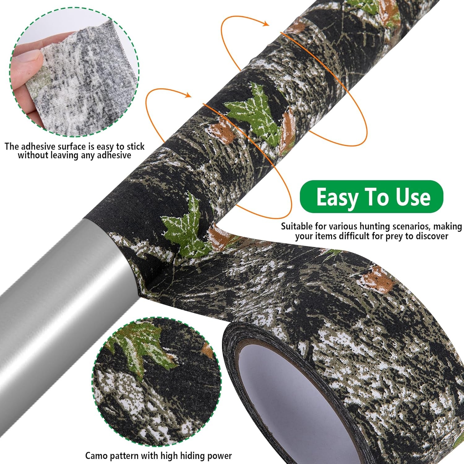 10.9 Yard Camo Stealth Silencing Tape- Hunting Camouflage Silencing Tape Wrap- Hunting Strong Adhesive Tape Bandage for Outdoor Hunting Camping Gear