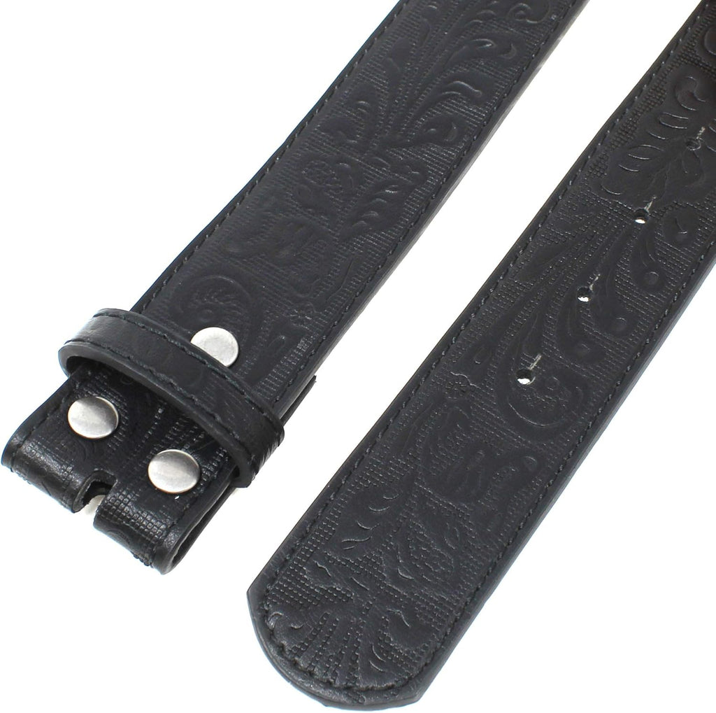 Western Leather Belt Strap - 1.5” Wide with Embossed Scrollwork without Buckle for Men & Women, Cowboy/Cowgirl Style