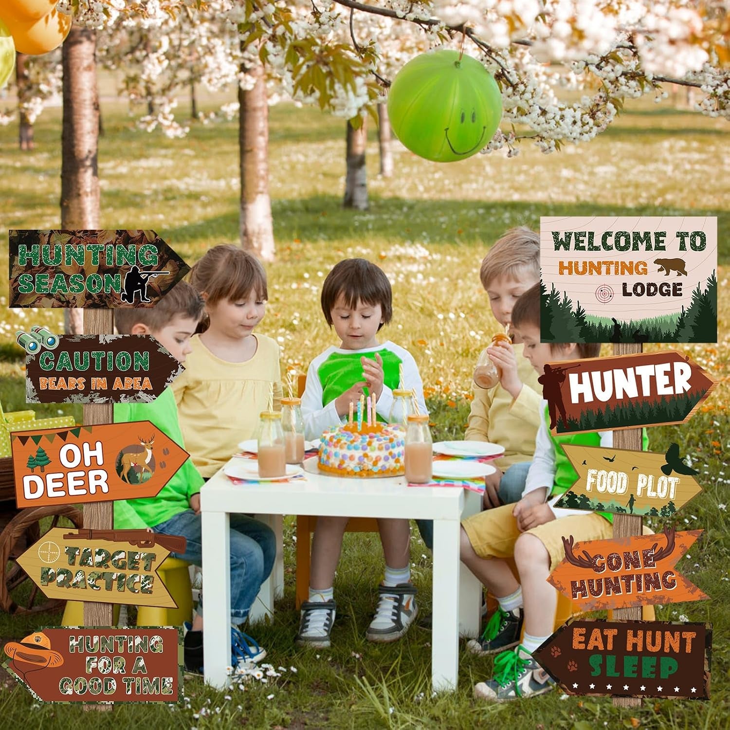 20 Pcs Hunting Party Decorations Signs Welcome to Hunting Lodge Directional Signs Deer Camo Decorations for Door Wall Yard Photo Booth Props Birthday Party Supplies