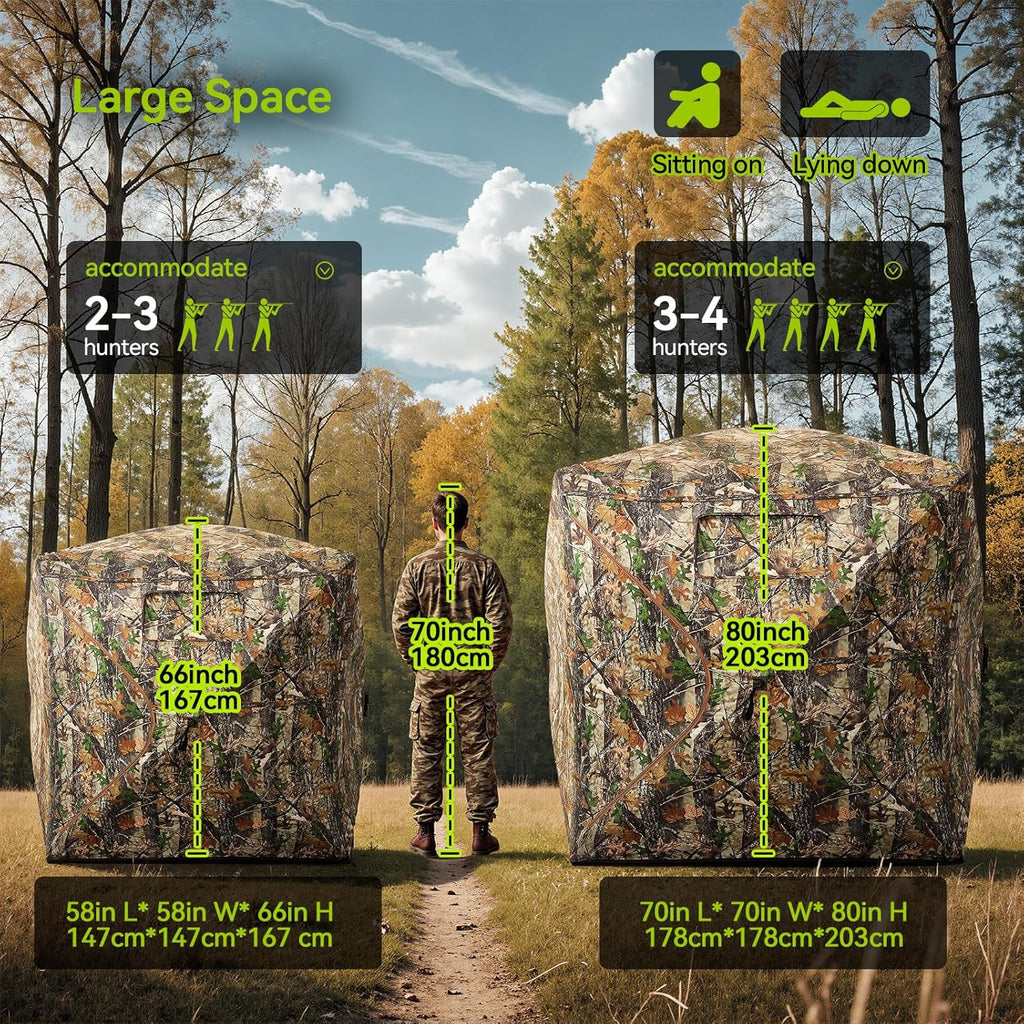 Hunting Blind 270°/360° See Through, Pop up Hunting Tent with Double Opening, 2/3/4 Person Portable Resilient Ground Blinds with Silent Magnetic Door & Sliding Windows