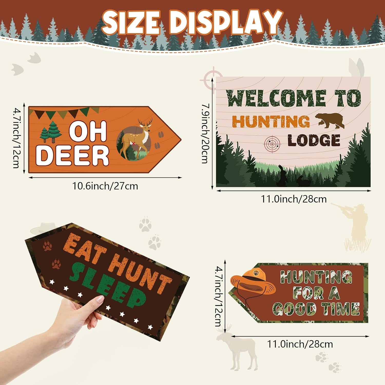 20 Pcs Hunting Party Decorations Signs Welcome to Hunting Lodge Directional Signs Deer Camo Decorations for Door Wall Yard Photo Booth Props Birthday Party Supplies